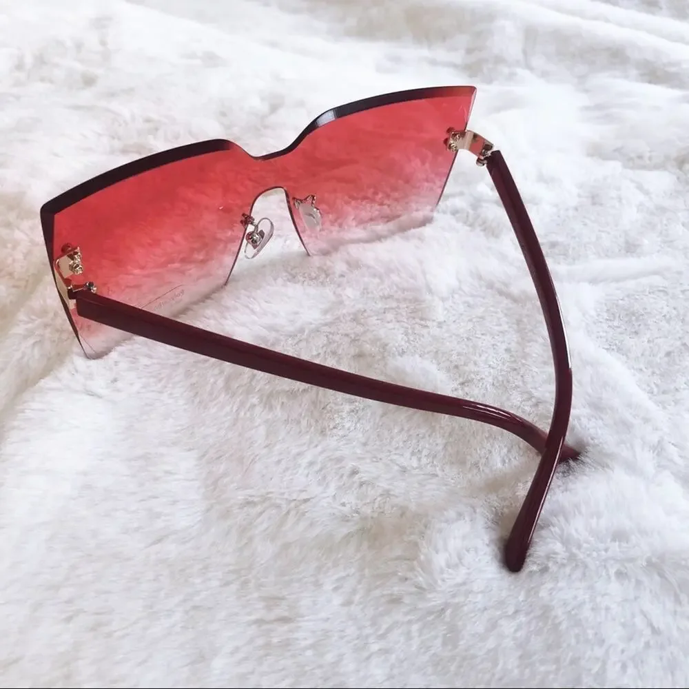 Dana Dark Pink Rimless Oversize Cat Eye Sunglasses